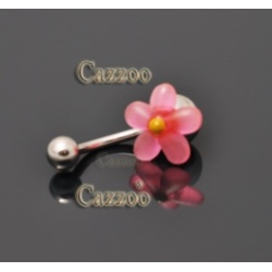 NP803 Navle Piercing med lyserød blomst