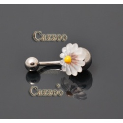 NP809 Navle Piercing med lille hvidlig blomst