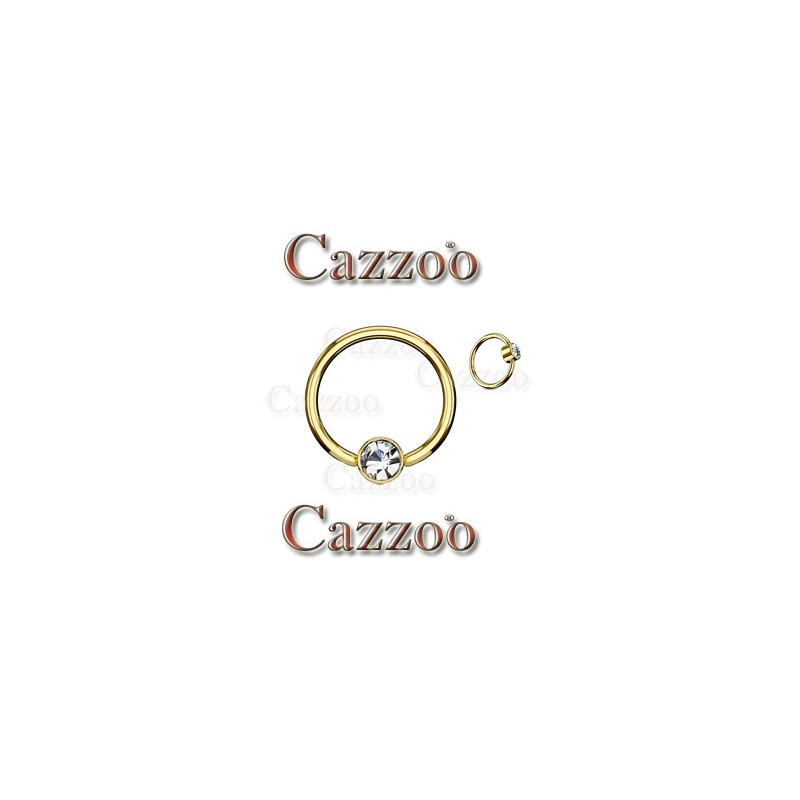 Guldfarvet Captive ring med flad cylinder og klar sten