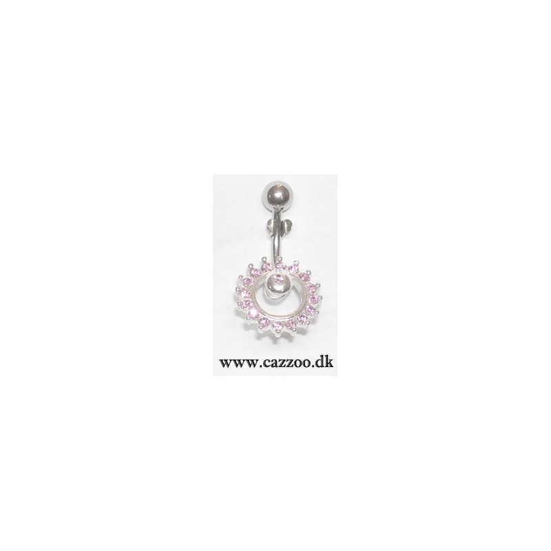 SNP1037 Ægte sølv navle piercing pink sten