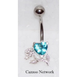 SNP108 sølv navle piercing med Aqua hjerte og rose