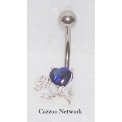 SNP112 sølv navle piercing med blå hjerte og rose